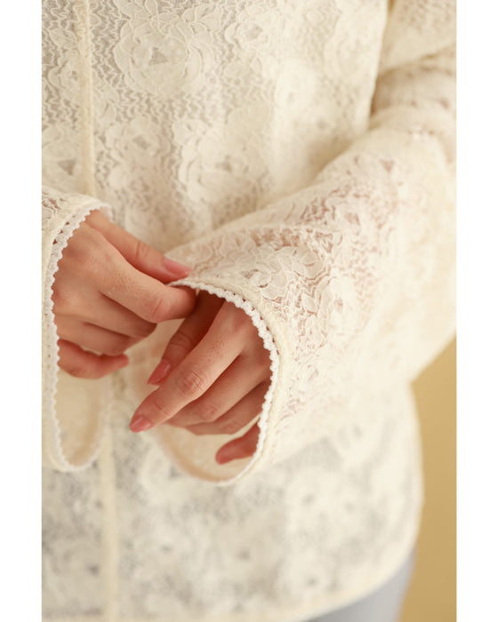 White peony lace cut and sew top