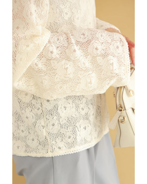 White peony lace cut and sew top