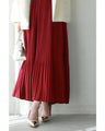Grape-colored shiny pleated midi skirt
