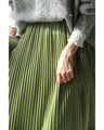 Grape-colored shiny pleated midi skirt
