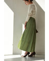 Grape-colored shiny pleated midi skirt