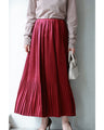 Grape-colored shiny pleated midi skirt