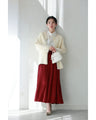 Grape-colored shiny pleated midi skirt