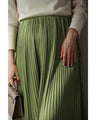 Grape-colored shiny pleated midi skirt