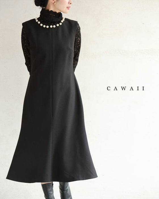 Pearl neck A-line medium dress