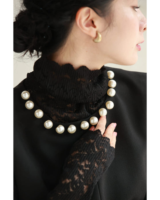 Pearl neck A-line medium dress