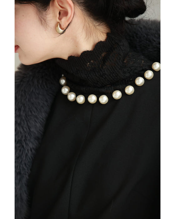 Pearl neck A-line medium dress