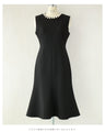 Pearl neck A-line medium dress