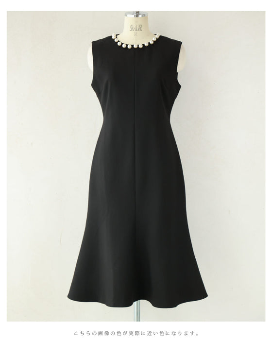 Pearl neck A-line medium dress