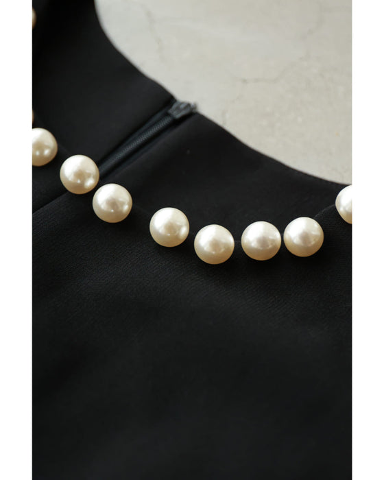 Pearl neck A-line medium dress