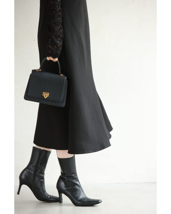 Pearl neck A-line medium dress