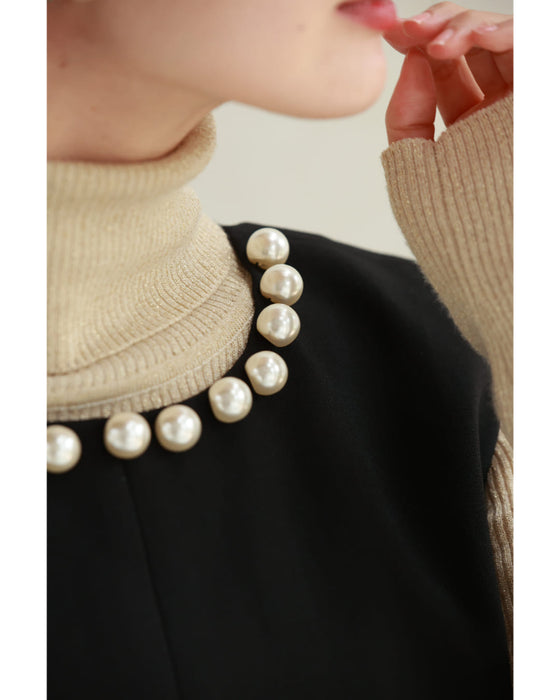 Pearl neck A-line medium dress