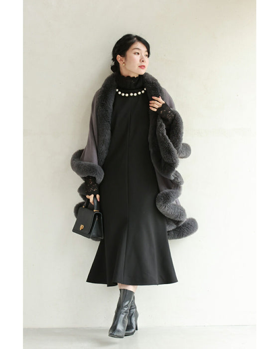 Pearl neck A-line medium dress