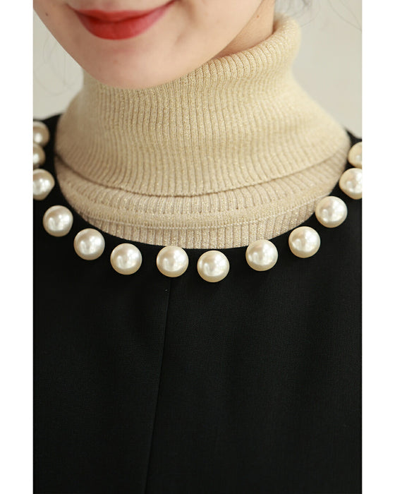 Pearl neck A-line medium dress