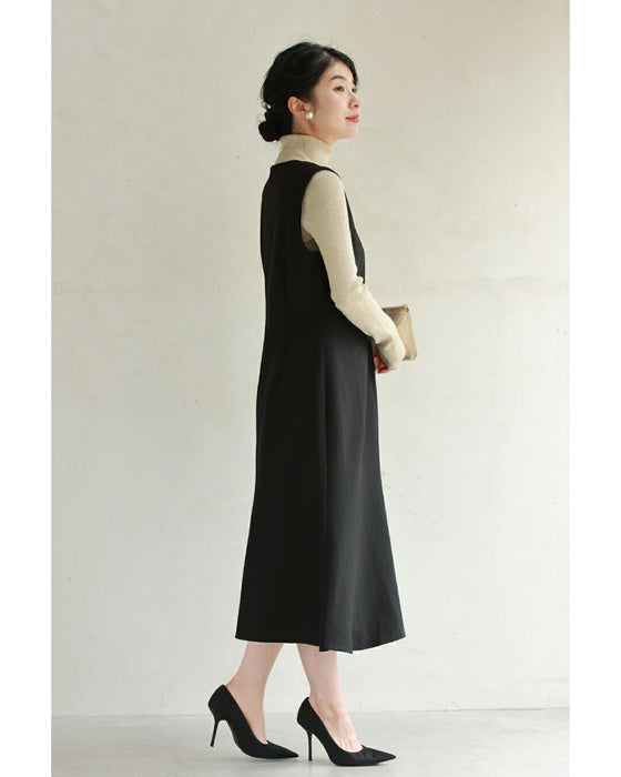 Pearl neck A-line medium dress