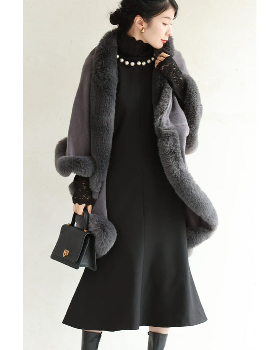 Pearl neck A-line medium dress