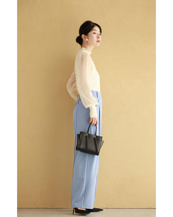 チュールライン流れるシアーベールのニットカットソートップス