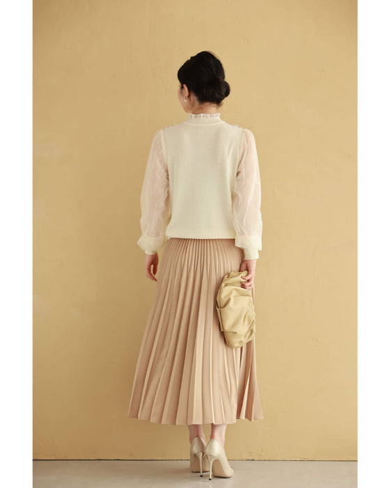 チュールライン流れるシアーベールのニットカットソートップス