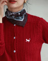 Red ribbon cat cable knit cardigan (with scarf)