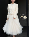 Sequin floral relief jacket and tulle skirt 2-piece set [set]