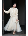 Sequin floral relief jacket and tulle skirt 2-piece set [set]