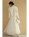 Sequin floral relief jacket and tulle skirt 2-piece set [set]