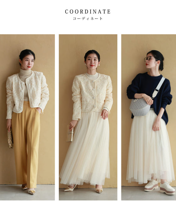 スパンコールの花レリーフジャケットとチュールスカート2点セット【set】
