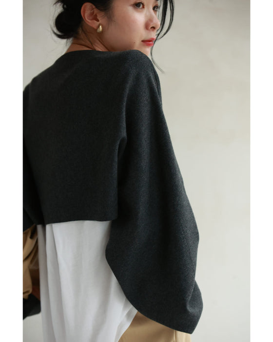 ゆったりスリーブの短丈ニットプルオーバートップス