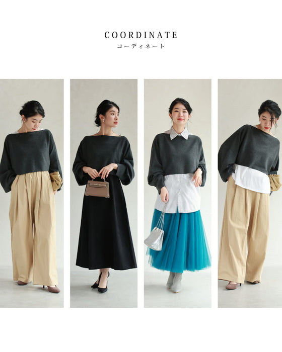 ゆったりスリーブの短丈ニットプルオーバートップス