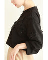 Sequined sparkling black floral applique pullover top