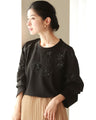Sequined sparkling black floral applique pullover top