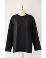 Sequined sparkling black floral applique pullover top