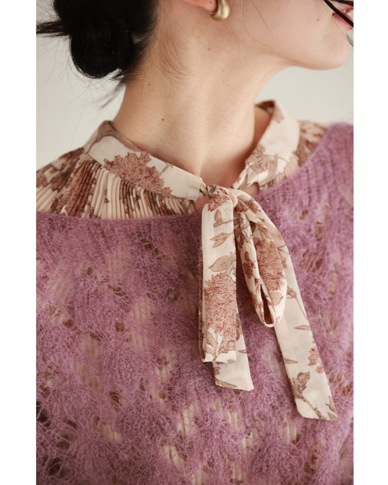 Fluffy veil knit pullover top for layering