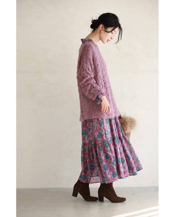 Fluffy veil knit pullover top for layering