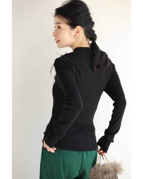 (黒)心に宿る立体花のニットカットソートップス