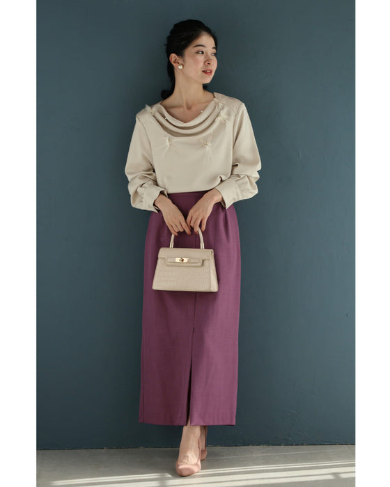 蝶々舞うデコルテドレープブラウストップス