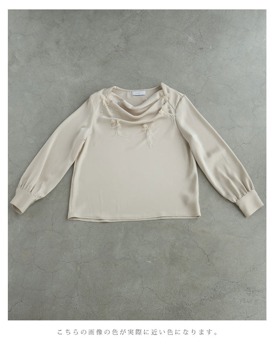 蝶々舞うデコルテドレープブラウストップス