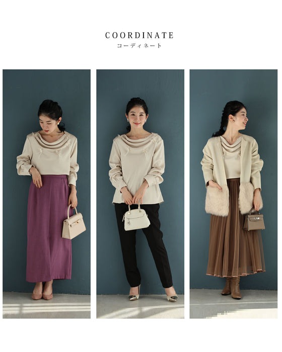 蝶々舞うデコルテドレープブラウストップス