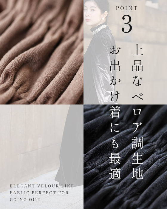 上品な大人の艶ベロア調シャーリングワンピース