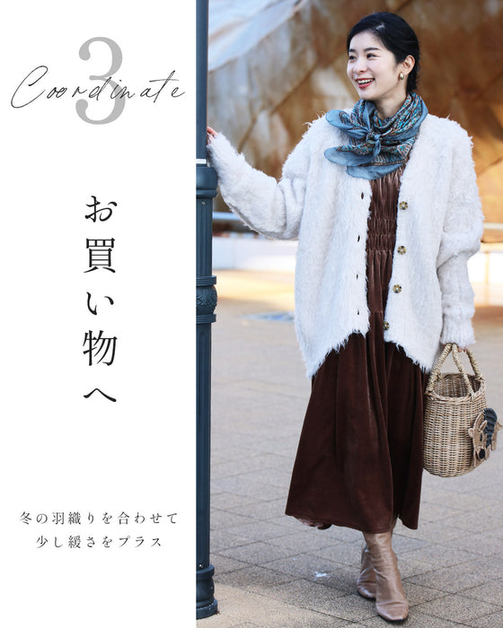 上品な大人の艶ベロア調シャーリングワンピース