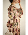 [Pre-order item] Elegant rose pleated long dress (with string belt)