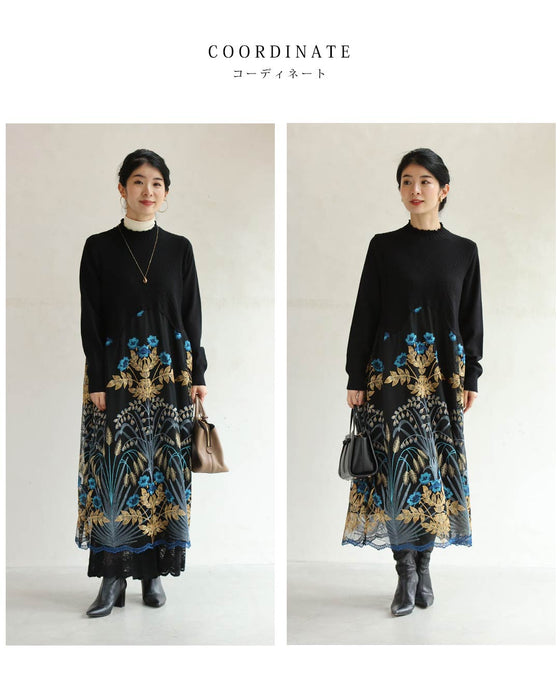 ぐるりと美しさ広がる青花刺繍ベールミディアムワンピース