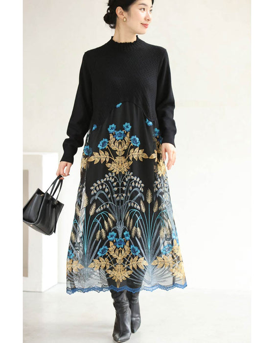 ぐるりと美しさ広がる青花刺繍ベールミディアムワンピース