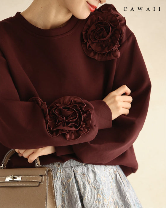 うずまきフリルの花咲くプルオーバートップス