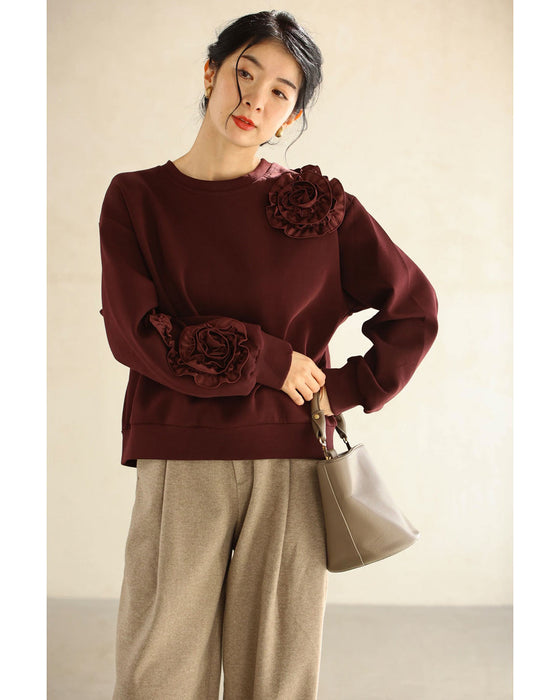 うずまきフリルの花咲くプルオーバートップス