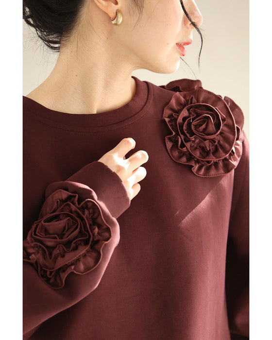 うずまきフリルの花咲くプルオーバートップス