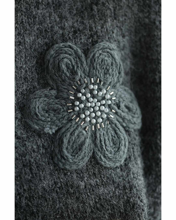 アップリケ風フラワーのニットプルオーバートップス