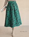 Emerald flower jacquard tuck midi skirt