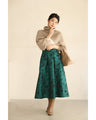 Emerald flower jacquard tuck midi skirt