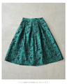 Emerald flower jacquard tuck midi skirt